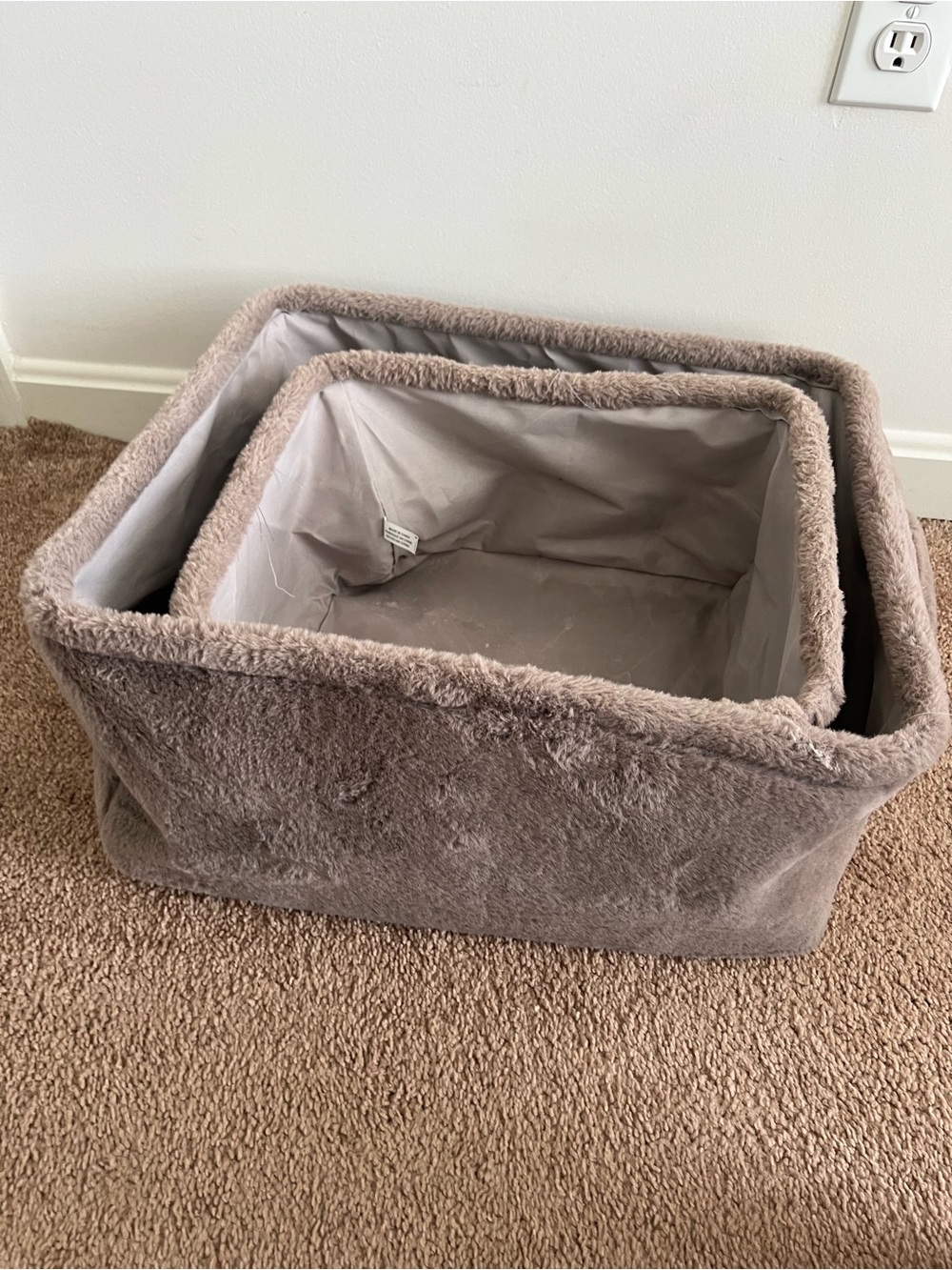 Plush Fabric Storage Bins - Set of 2 in Taupe